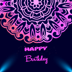 Happy Birthday vector card. on decorated background. stylish text. Happy Birthday template and mandala pattern, brochure, gift certificate, party invitation, congratulation