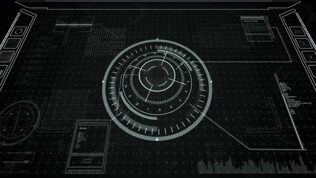 Gray Head-Up Display.Camera zoom in.Add Title text at the end of intro.This futuristic HUD good for tech opener and technological background.Use it as a mask on top of video. News business headline.