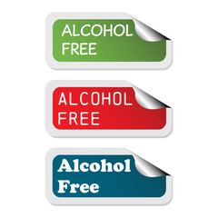 Three isolated stickers with the text alcohol free written on each sticker