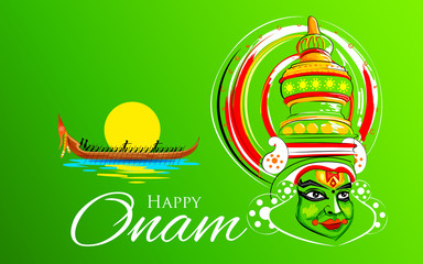 Fototapeta premium Kathakali dancer face and boat racing for Onam celebration