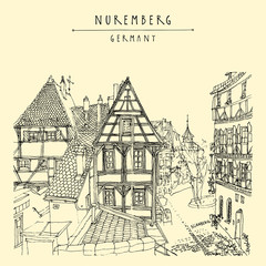 Nuremberg Germany vintage hand drawn postcard