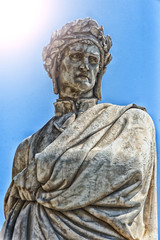 The famous poet Dante Alighieri's statue in Piazza Santa Croce in Florence, Italy