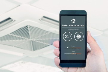 Air conditioner remote control with smart home system.