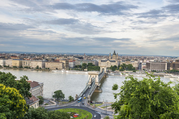 Fototapeta na wymiar Top view of the Budapest and Szechenyi Chain Bridge. Hungary.