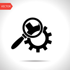 Cog wheels inspection flat icon. Configuration vector illustration