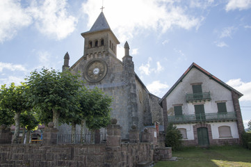 Belfry and church people burguete the way of santiago