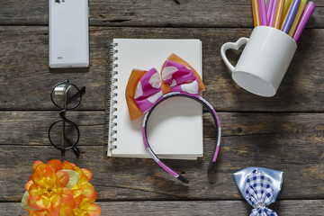 Headband and Items on the wood floor