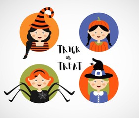 Set of 16 halloween costume characters and kids , vector illustration
