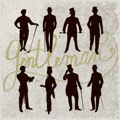 Set of male silhouettes retro1900s. Vintage Gentlemen collection