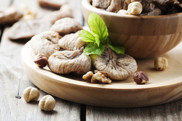 Concept of healthy dessert with figs and nuts