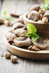 Concept of healthy dessert with figs and nuts