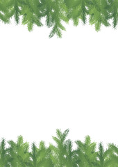 Seamless pattern border with green fir brunches on a white background