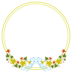 Autumn round frame with colorful maple leaves. Vector clip art.