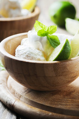 Ice cream with fresh berry and mint