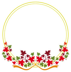 Autumn round frame with colorful maple leaves. Vector clip art.