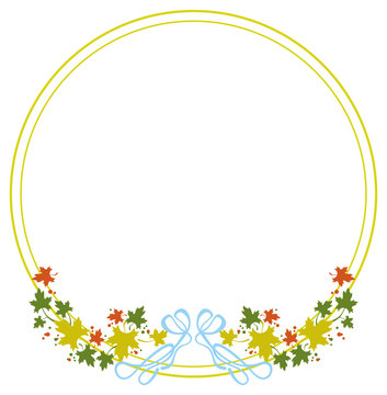 Autumn round frame with colorful maple leaves. Vector clip art.