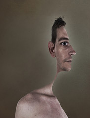 surrealistic portrait of a young man with cut out profile - 119743361