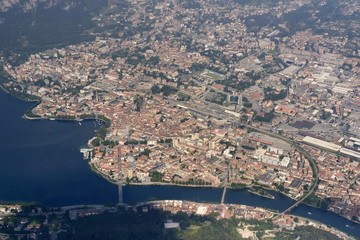 aerial of Lecco town, Italy