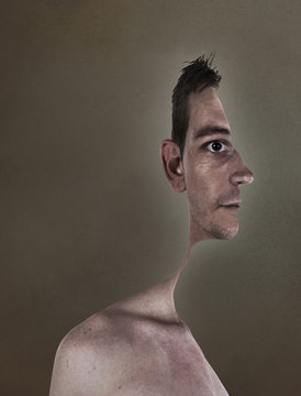 Fototapeta surrealistic portrait of a young man with cut out profile