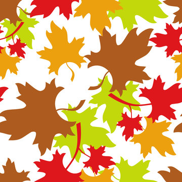 Leaf fall. Autumn seamless pattern with colorful maple leaves. Vector clip art.