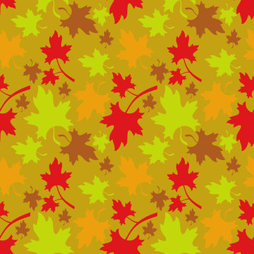 Leaf fall. Autumn seamless pattern with colorful maple leaves. Vector clip art.