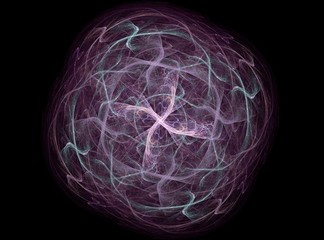 Purple abstract fractal in the form of a ball of thread on a black background