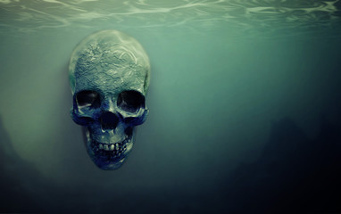 Skull suspended underwater - 119745539