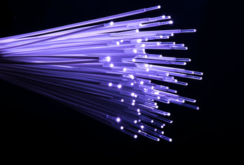 optical fibres dinamic flying from deep on technology background