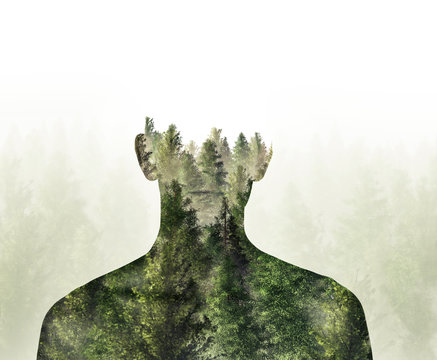 Double exposure of person and Digital Illustration 3d Rendered