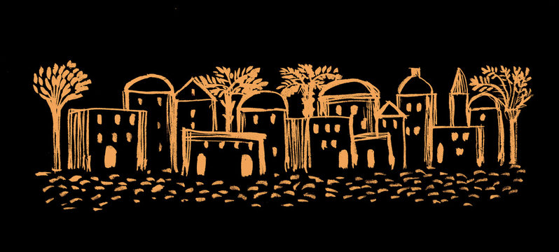 Ancient Town, Old City, Illustration,Sketch, Middle East