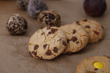Handmade chocolate cookies close up
