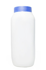 Plastic bottles of talcum powder