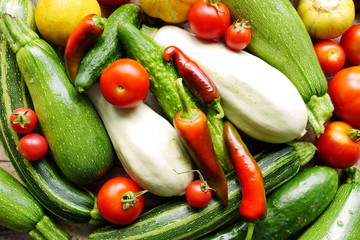 Reiche Ernte im Biogarten, bunte Gemüsemischung