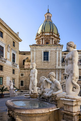 Obraz premium Palermo Fontana Pretoria, Sicily, Italy. Historical buildings, 