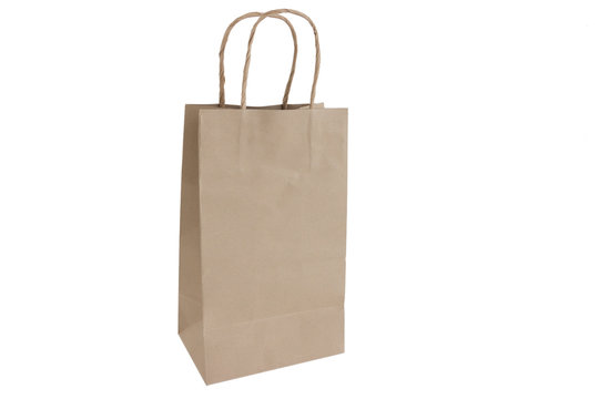 Brown Shopping Bag with Handles on White Background