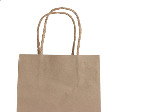 Brown Shopping Bag with Handles on White Background