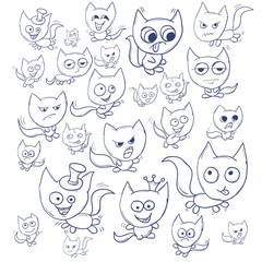 Funny cats contour. Suitable for childrens stories and fairy tales. Vector