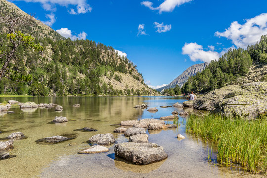 The lake Ratera in Pyrenees, Catalonia Spain, on National Park Aiguestortes.