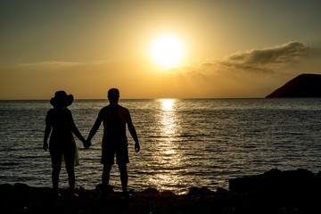 Silhouette of the loving couple
