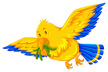 Yellow bird eating little worms