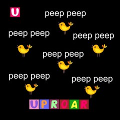 Year of the rooster. Cute cartoon english alphabet with colorful  image and word. Kids vector ABC. Letter U