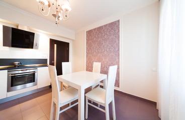 Interior. Kitchen classic, white and brown colour