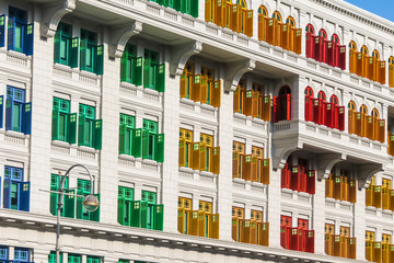 Obraz premium Windows wiht multi-colored sun blind. The Old Hill Street Police Station, Singapore