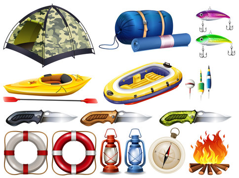 Camping set with tent and other equipment