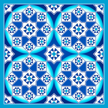 Sapphire Blue Arabesque Mosaic Pattern Background