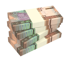 Turkmenistan manat bills stack isolated on white background. 3D illustration.