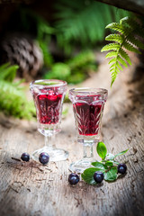 Tasty liqueur with blueberries and alcohol