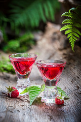 Sweet raspberries liqueur made of alcohol and fruits