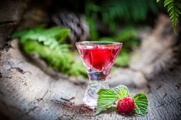 Tasty raspberries liqueur made of alcohol and fruits