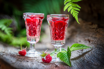Delicious raspberries liqueur made of fruits and alcohol